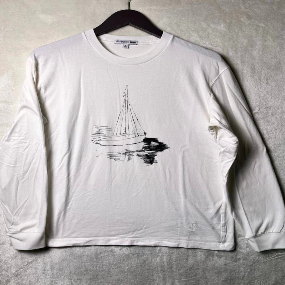 JW Anderson Uniqlo Long Sleeve Graphic T-Shirt Men's S Nautical Dingy Boat Art
